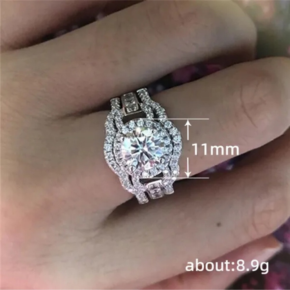 3 pcs Halo Stackable Rings with ShCubic Zirconias, Weddings, Engagement Ring - Picture 5 of 11